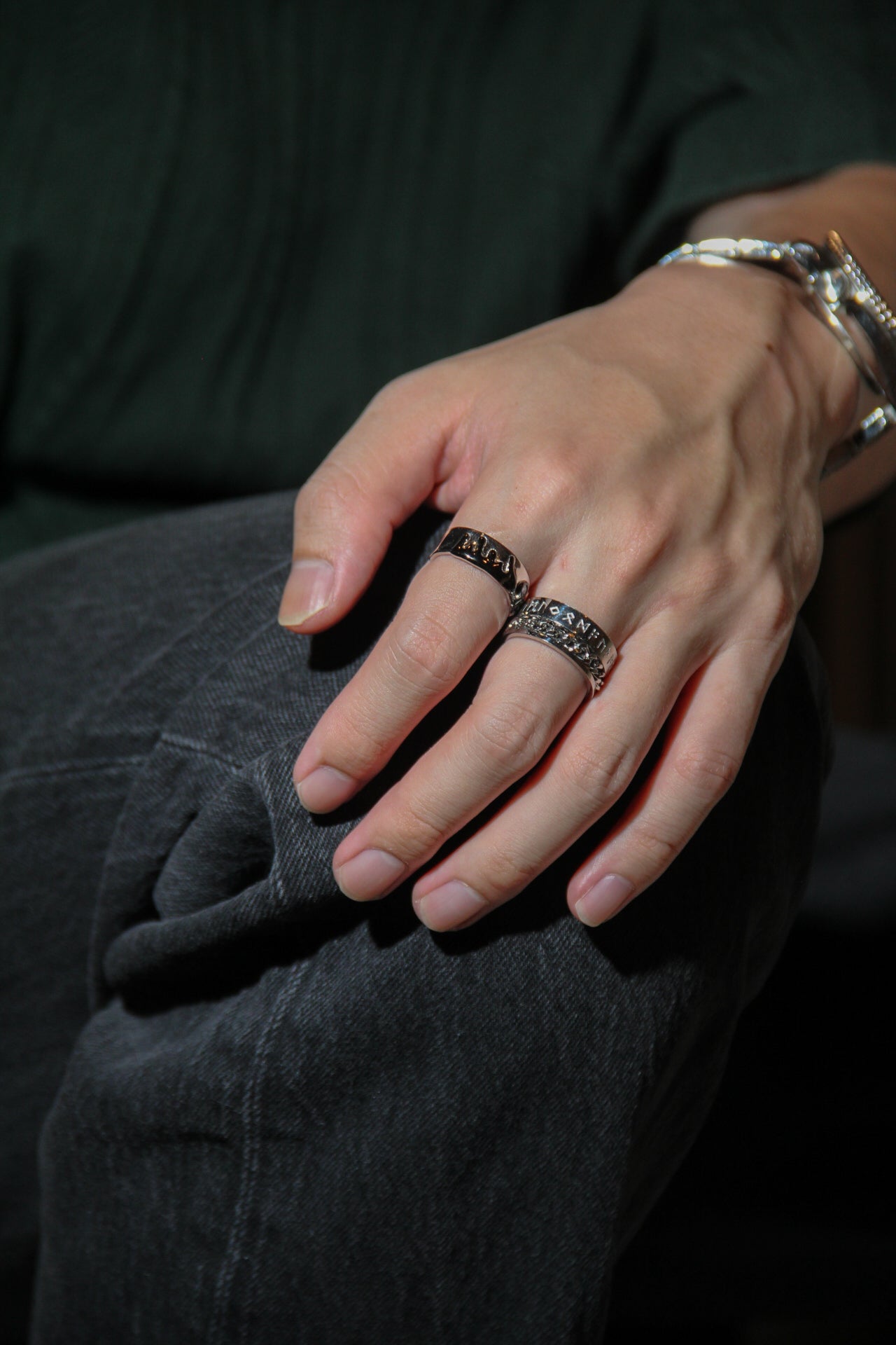 Roman Numeral Mens Ring with movable chain design that acts like how a fidget spinner would